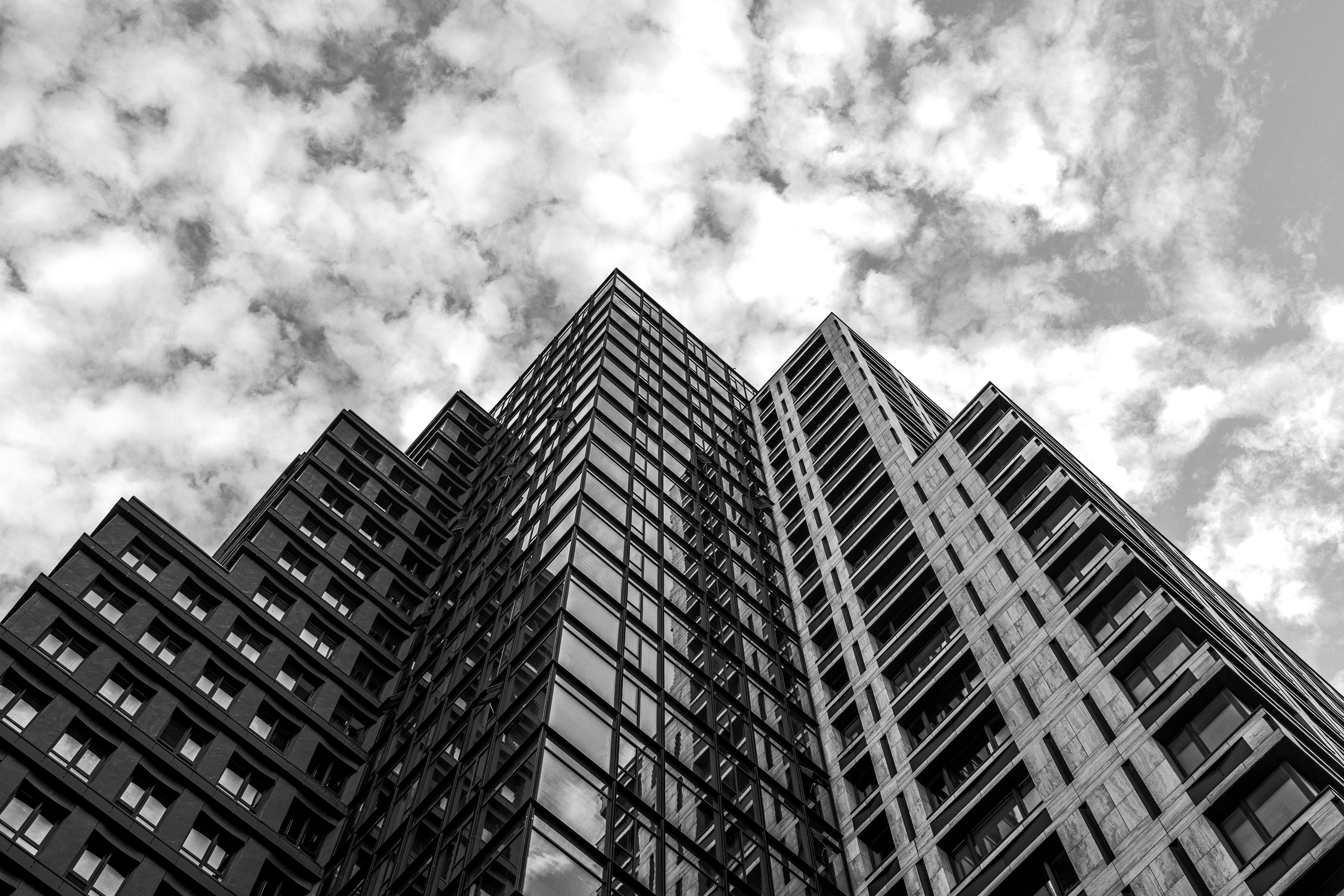 grayscale photo of high rise building